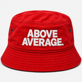 ABOVE AVERAGE BUCKET HAT [RED / WHITE LETTERING]