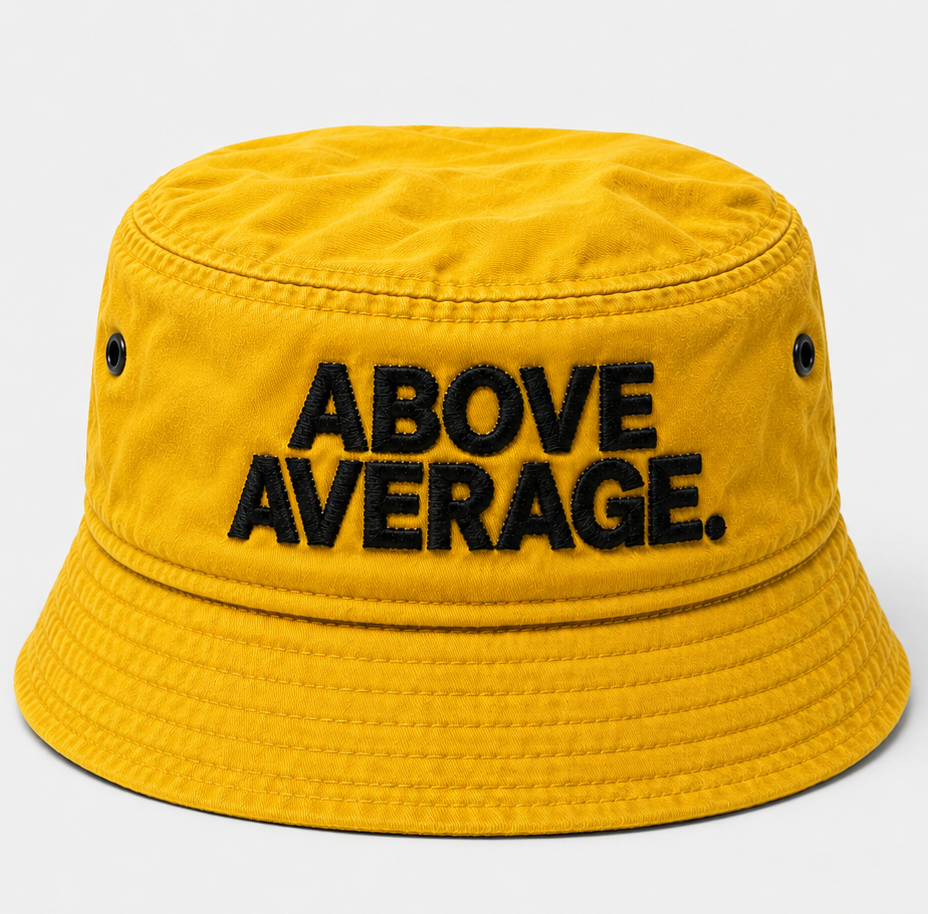 ABOVE AVERAGE BUCKET HAT [ YELLOW/ BLACK LETTERING]
